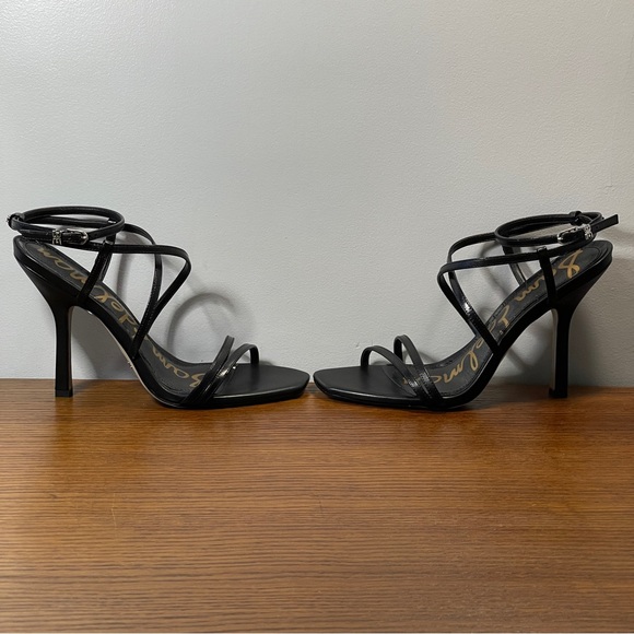 NWT | Sam Edelman Leanne Black Leather Ankle Strap Sandal Stiletto Heel - Picture 14 of 16